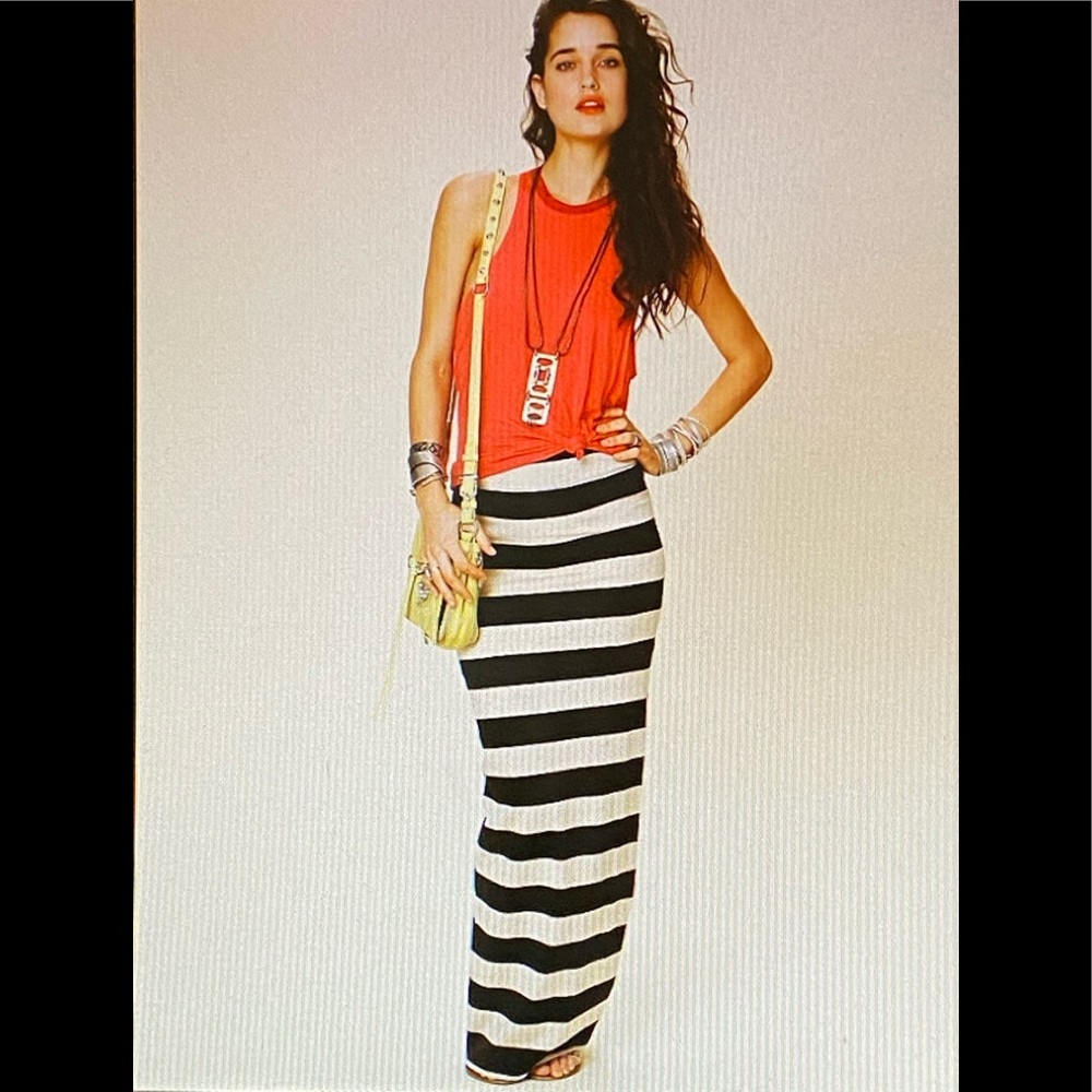 •Free People Black And Tan Striped Pencil Skirt